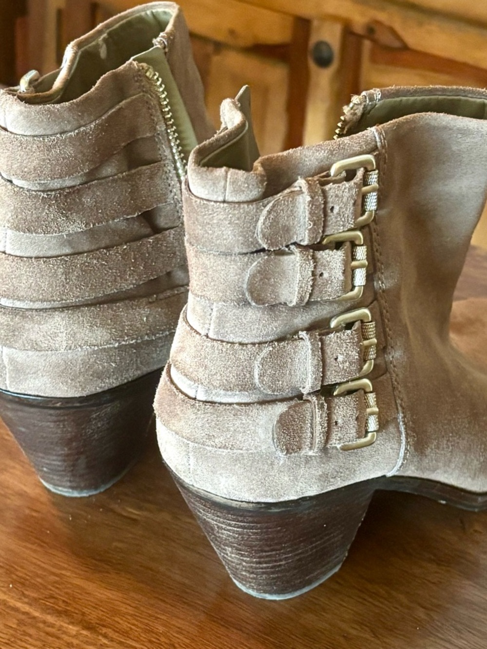 Sam Edelman Women's Taupe Suede Buckle-Strap Ankle Boots